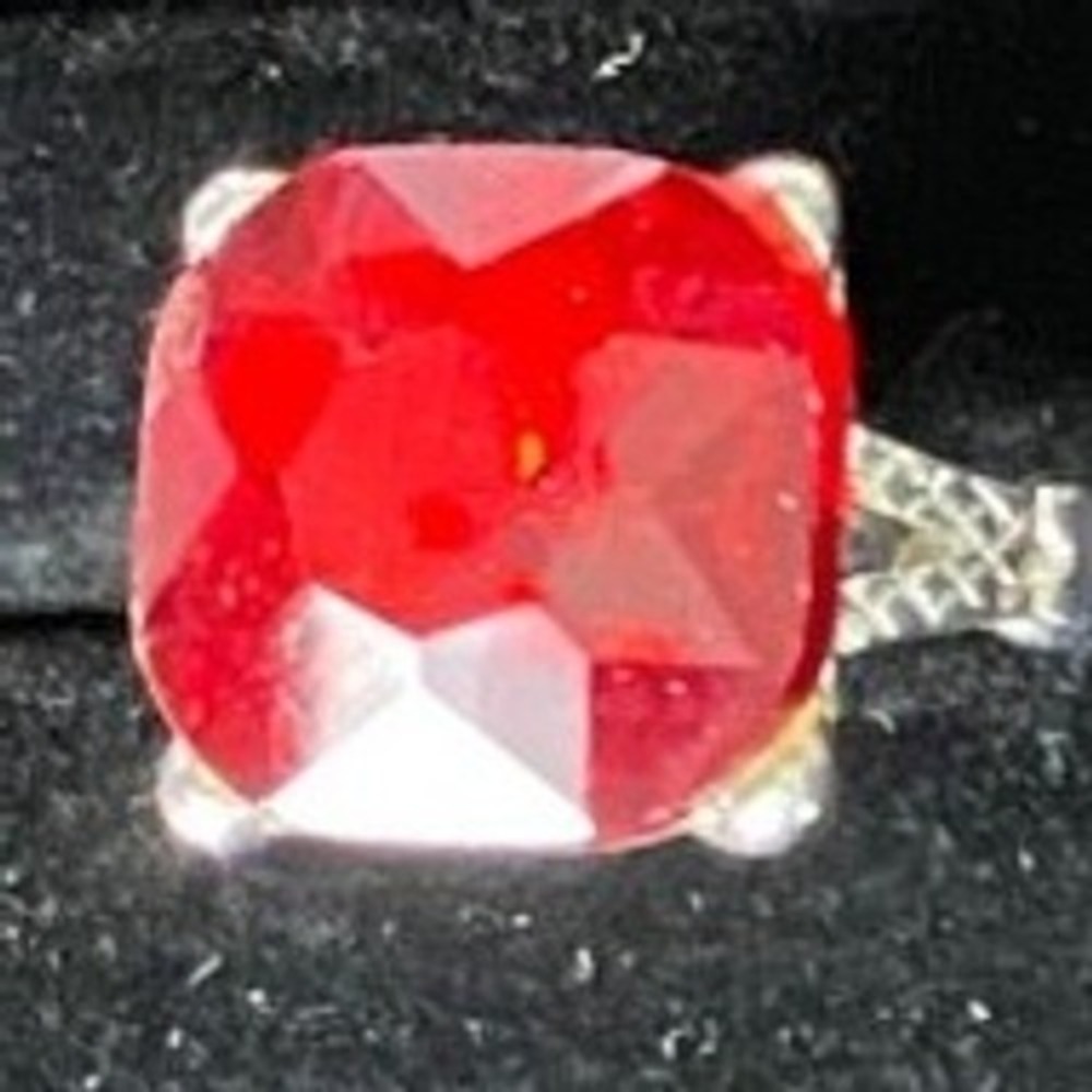 Square Cut Red Gemβ Silver Tone Statement Ring Size 7